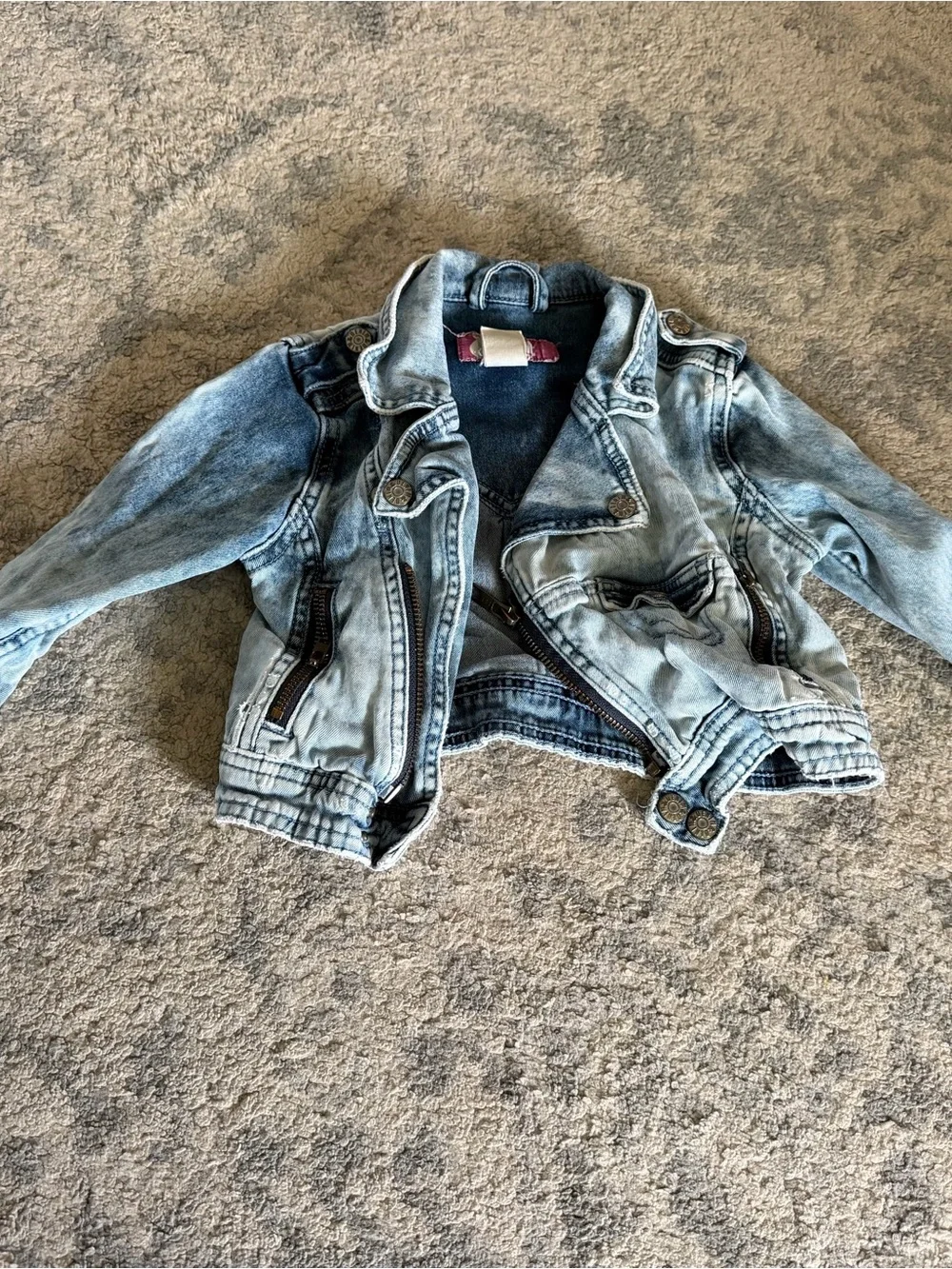 Kids Light Wash Denim Jacket - Casual Moto Style